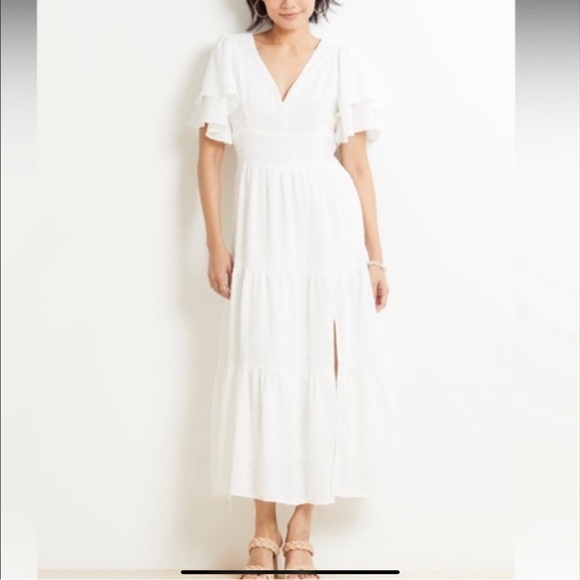 NWT Evereve Line & Dot white maxi dress with flutter sleeves - Picture 2 of 16